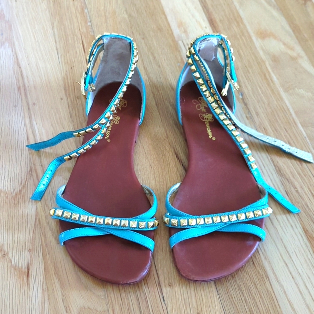 Matt Bernson Turquoise and Gold Studded Sandals